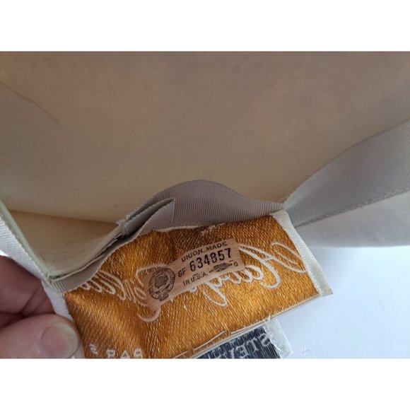 Women's Vintage Adolfo Realites Hat Bowler White Felt Striped Rainbow Brim Bow S - Picture 10 of 10